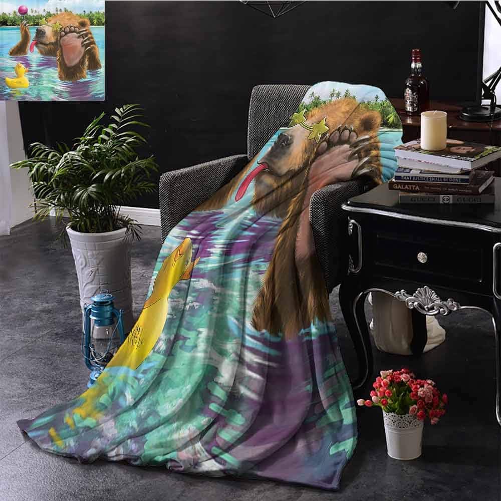 GGACEN Warm Baby Wrapped Crib Blanket Happy Fancy Wild Bear in The Sea by The Beach with its Sunglass Candies Print Reversible Soft Fabric for Couch Sofa Easy Care 60"x78" Inch