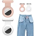 2 Pack Holder Case Compatible for Airtag Tracker, Silicone Hidden GPS Kid Airtag Holder with Invisible Pin, Anti Lost Apple Air Tag Case Cover for Toddlers, Elderly, Pet, Clothing(White and Pink)