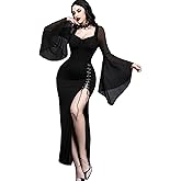 InGoticos Women Gothic Sexy Slit Flare Sleeve Patchwork Party Dress