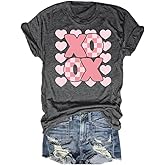 Valentines Shirts for Women Retro Candy Heart Printed Short Sleeve Casual Graphic Tee Tops