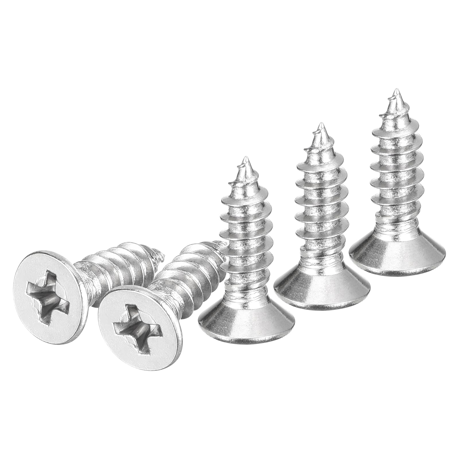 DTGN 100Pcs M5x16mm Flat Head Wood Screws, 304 Stainless Steel Phillips Self Tapping Screws - Good for Woodworking, Furniture - Silver — image 1