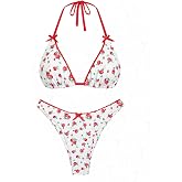 seamoly Women&lsquo;s Bikini Sets Two Piece Swimsuit Textured Halter Triangle Thong Bikini Set