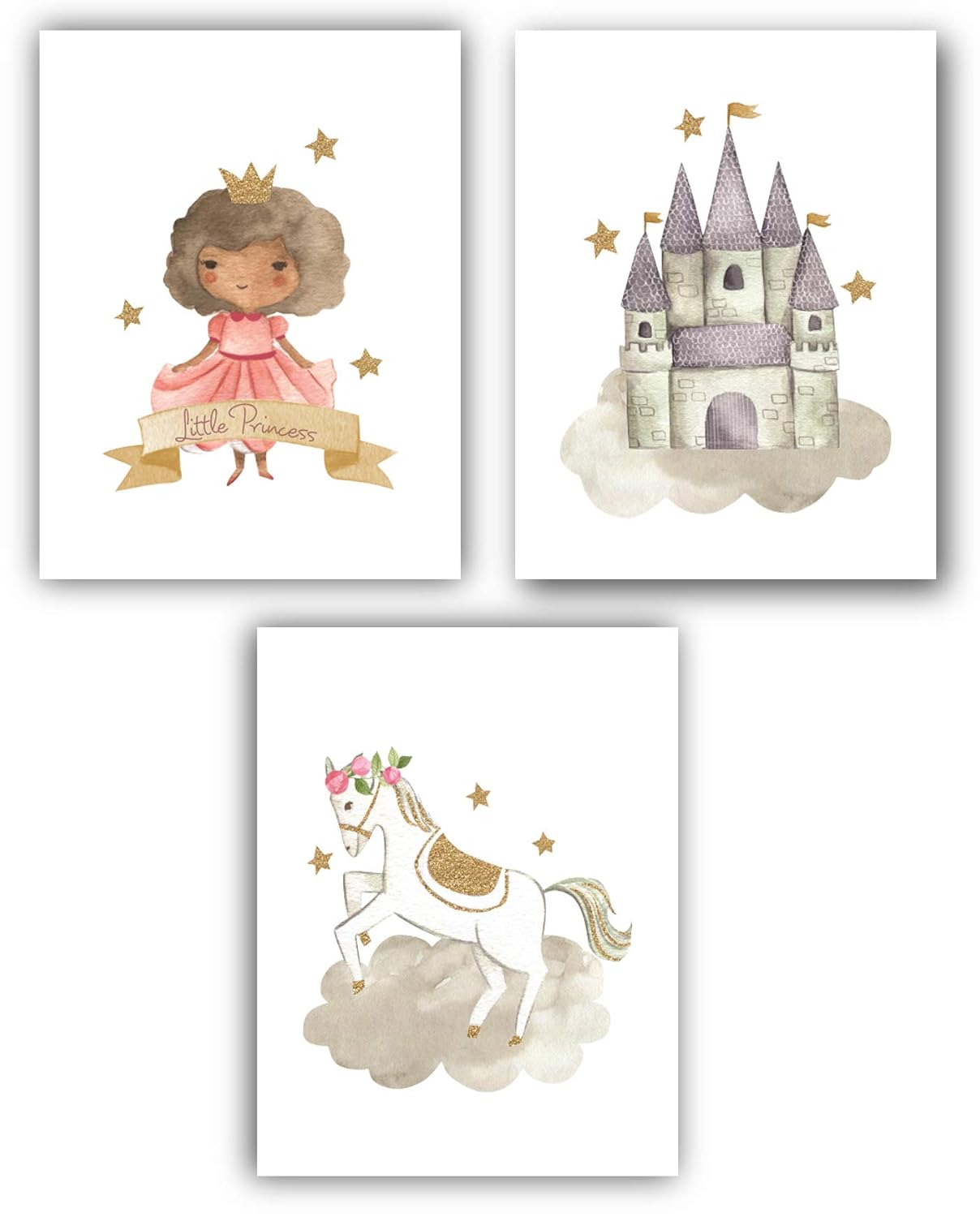 Set of 3 (UNFRAMED) Little Black Princess Nursery Decor Art for Girls Room 8x10 (Option 1)