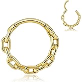 MOQIKAKA 16G Septum Rings: Chain Link Nose Ring Hoops, Stainless Steel Nose Lips Helix Cartilage Clicker Hoop Earrings, Rook Daith Tragus Piercing Rings for Women Men 8mm 10mm