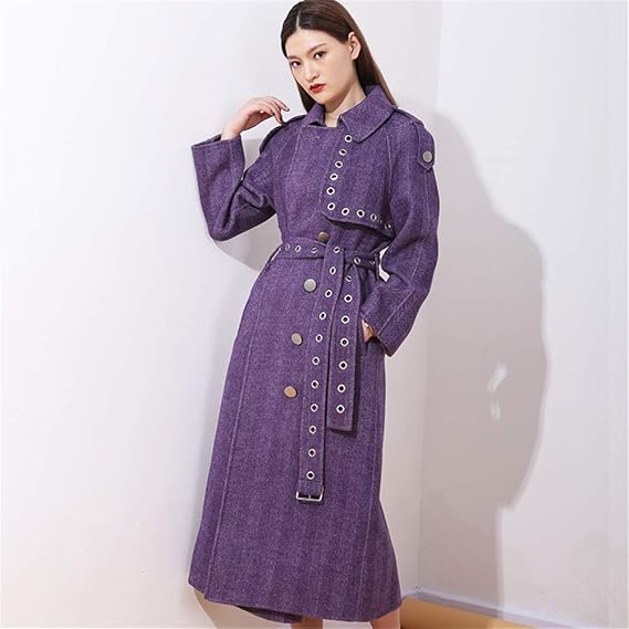 Amazon Co Jp 女性のカシミヤコート ウールブレンドコート 冬に手縫いのダブル丈の長いダブルブレストスーツ襟コート 紫色 M 服 ファッション小物