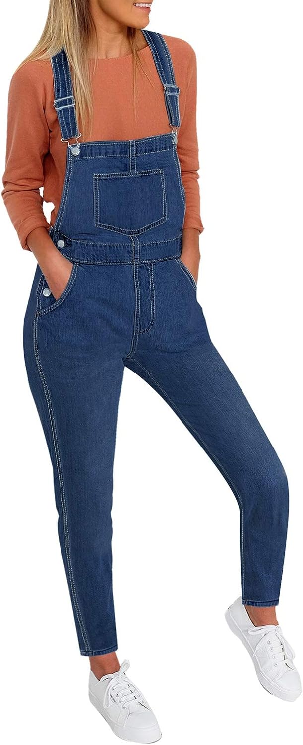 LookbookStore Womens Ripped Denim Bib Overall Shorts Raw Hem Shortall Jeans