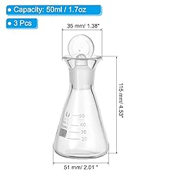 PATIKIL Erlenmeyer Flask, 3 Pcs 50ml 1.7oz Narrow