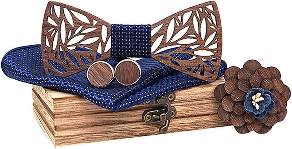 Herren Fliege Handmade Walnut Wood Fliege 3d Gepr/&auml;gte H/&ouml;lzfliege Einstecktuch und Manschettenkn/&ouml;pfe Set H/&ouml;lzerne Handgefertigte f/&uuml;r Hochzeiten Partei zum Anzug Zubeh/&ouml;r verstellbar Geschenk