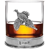 English Pewter Company 11oz Old Fashioned Whisky Rocks Glass with Pewter Base and Pheasant Motif [PHS104]