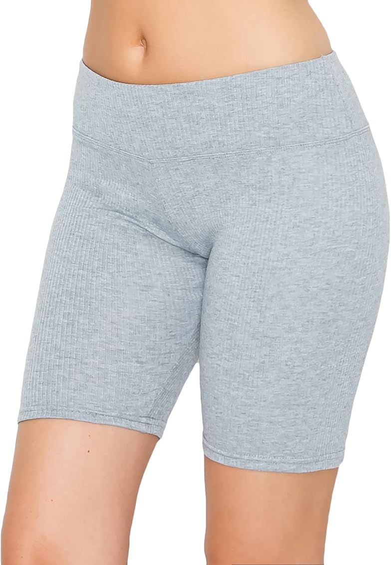 ALWAYS Women's Ribbed 8 Bike Shorts - Premium Soft High Waist Rib Knit  Short Yoga Pants Grey S at Amazon Women's Clothing store