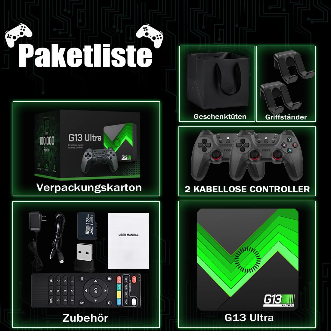 Ruileyou 2026 Upgrade Retrowave G13 Ultra, G13 Ultra Konsole, Verbesserter Controller, 4K HD 60 Bilder pro Sekunde, Plug and Play Video Game Console, Geeignet für Partys und Familien (64G) 7
