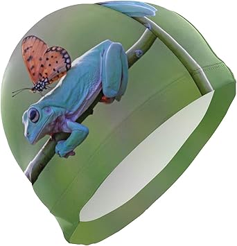 Amazon Atzucl 水泳帽 メンズ ボーイズ ユニセックス ブルー カエル オレンジ バタフライ 耳を保護 Atzucl スイムキャップ