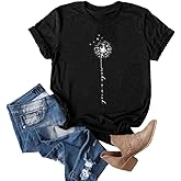 MaQiYa Womens Cute Make A Wish Dandelion Printed Tee Shirts Summer Cotton Vintage Graphic Tees Tops