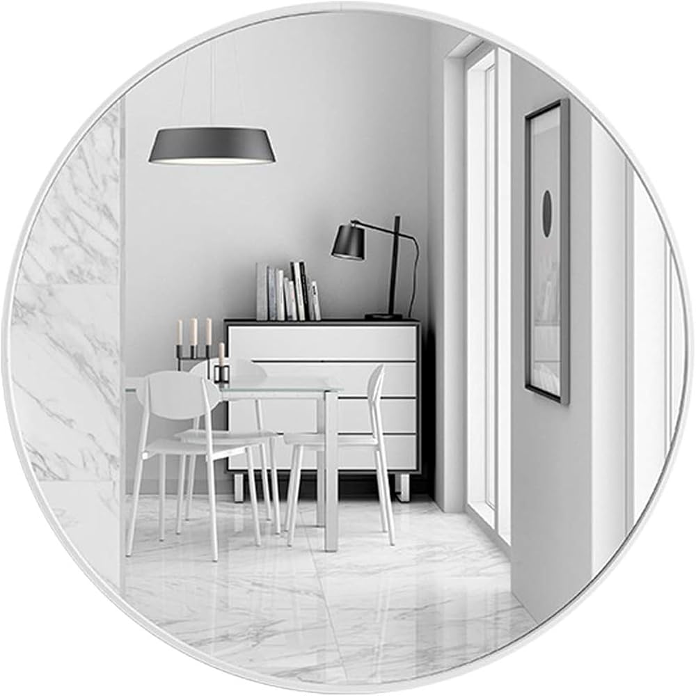 Warmiehomy Round Bathroom Mirror 50cm White Aluminium Frame Wall Mounted