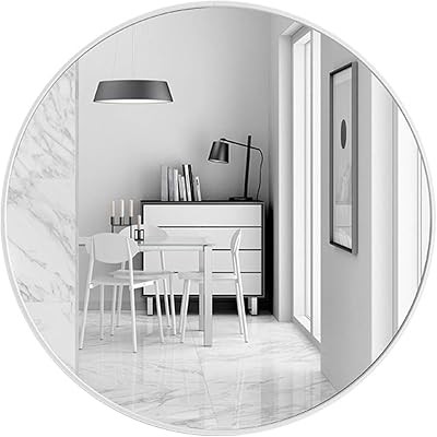 Warmiehomy Round Bathroom Mirror 50cm White Aluminium Frame Wall Mounted