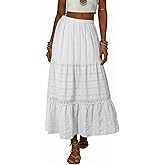 BLENCOT Long Skirts for Women Boho Crochet Lace High Waisted A-Line Cotton Tiered Maxi Skirt
