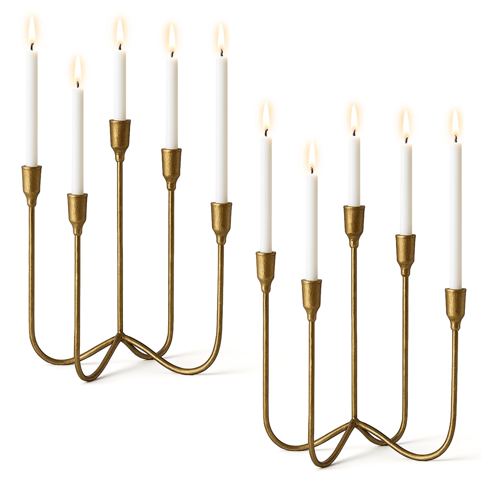 Photo 1 of Newtay 2 Pcs Christmas 5-Candle Cast Iron Tabletop Candelabra 5 Candle Metal Candelabra 17 Inch Candlestick Holders for Christmas Table Mantel Dinner Wedding Gift(Candle Not Included)