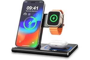 EXW Wireless Charger, 3 in 1 Wireless Charging Station for Multiple Devices,Wireless Charging Stand for iPhone15 14 13 12 11 Series, AirPods Pro 3 2 & Apple Watch [UL-Listed] (Black)