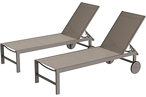 Shintenchi 2 PCS Outdoor Chaise Lounges Chair with Wheels Aluminum Reclining Patio Lounge Chairs with 5 Adjustable Position Recliner for Patio, Beach, Yard, Pool Patio Furniture Set,Khaki