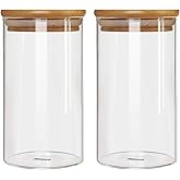 IDEALUX Glass Storage Jar With Airtight Seal wooden, Lid, 25 Ounce Set of 2, 750ml Coffee Bean and Kitchen Food Container