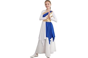 Winnrchan Long Sleeve Praise Dance Dress for Girls Metallic Liturgical Worship Dance Costumes Asymmetrical Church Robe Tunic