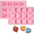 Fimary Silicone Heart-Shaped Chocolate Molds - Set of 2 Non-Stick Candy Heart Molds Silicone, for Baking, Candy, Gummy, Food Grade - Pink