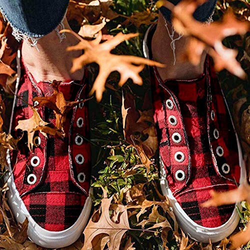 image for Dasuy Women Flat Canvas Shoes Espadrille Breathable Plaid Print Casual