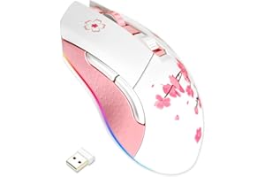 DAREU Sakura Pink Wireless Wired Gaming Mouse, Dual-Mode Rechargeable 6 Programmable Buttons,10K DPI,RGB and 7 Adjustable DPI Levels up to [150IPS] [1000Hz Polling Rate] for PC Notebook Mac