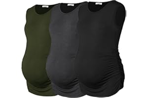 Smallshow Women's Sleeveless Maternity Tank Tops Ruched Pregnancy Clothes 3-Pack