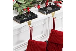 Fonder Mols Christmas Stocking Holders for Mantle, Heavy Deauty Xmas Fireplace Hanger Hooks Metal Grips Clips (2, Black Marble)