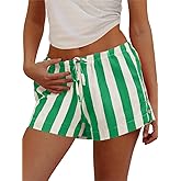 JEIBKOUY Womens Striped Boxer Shorts Casual Wide Leg Drawstring Low Rise Elastic Waist Pajama Lounge Pj Sleepwear