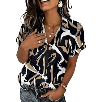 Zeagoo Womens Tops Short Sleeve Shirt Button Down V Neck Casual Blouse 2026 | Button Down Shirt,V Neck,Office Wear,Business C