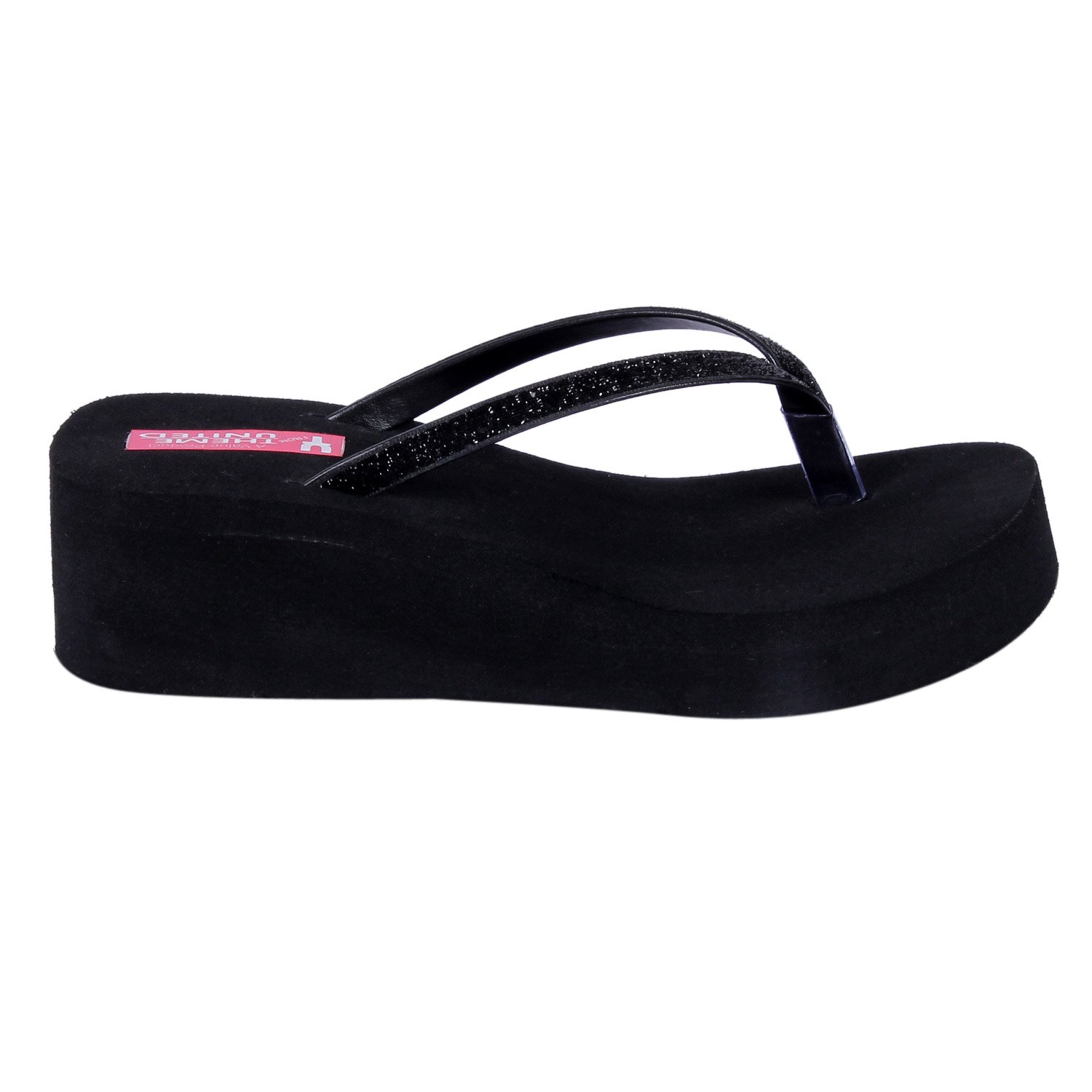 theme united women's black rubber wedges