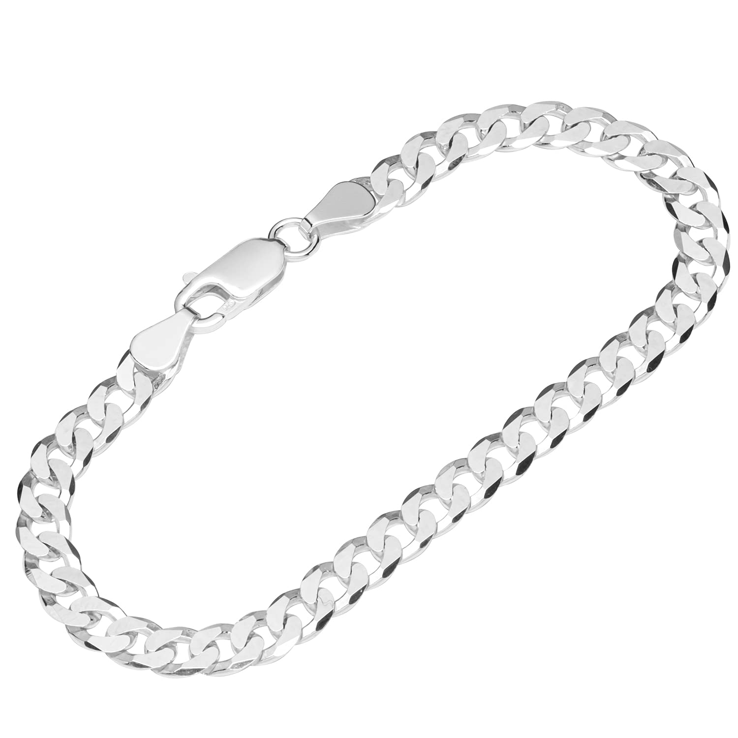 NKlaus bracelet 925 Sterling Silver 19cm curb chain 6 times diamond plated men's bracelet 12513