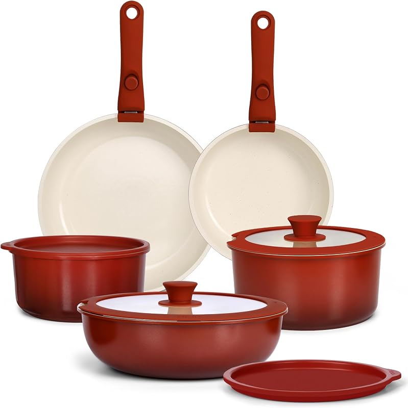11-Teilig Topfset & Pfannenset mit abnehmbarem Griff Induktion