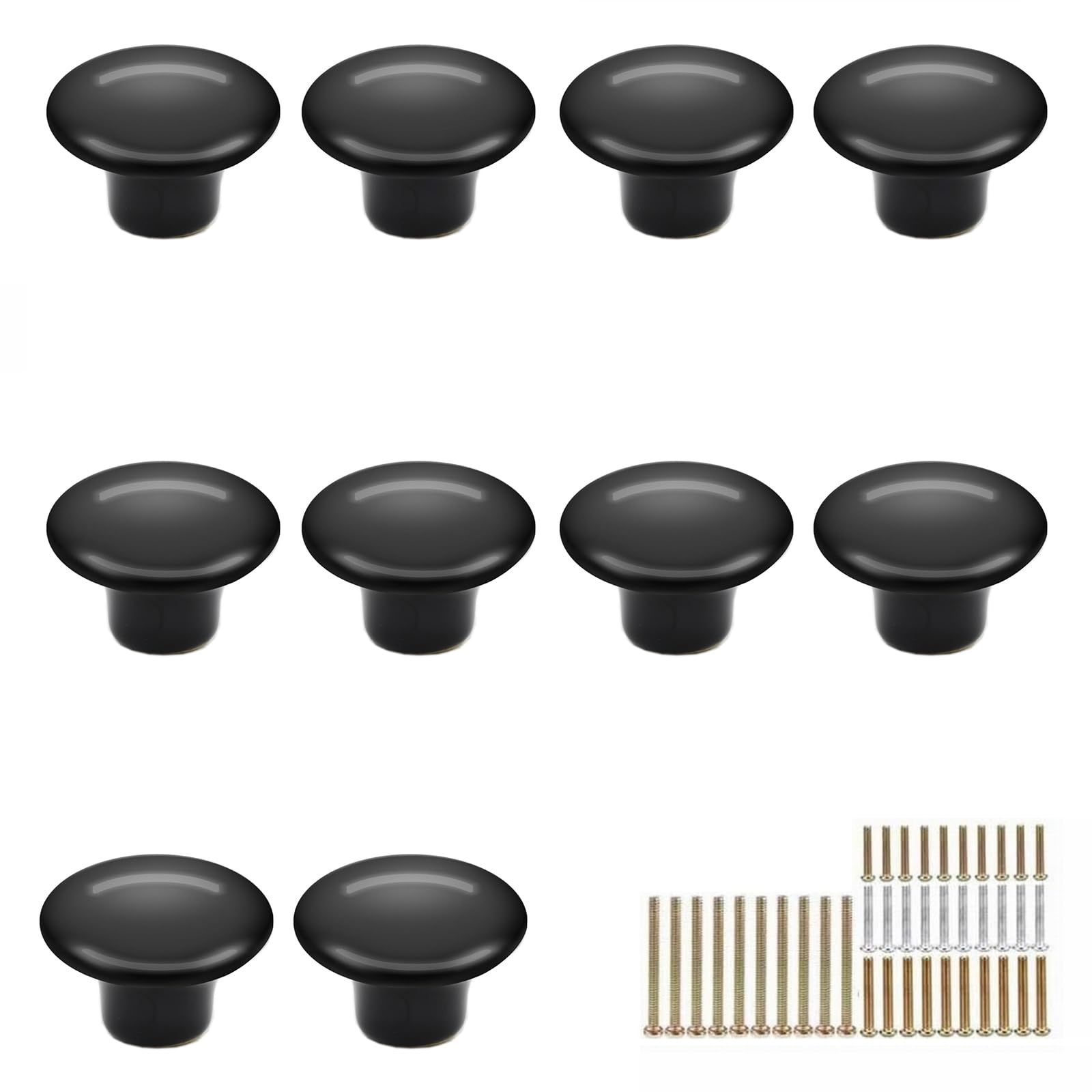MayGreeny 10 Pcs Black Door Handles Round Ceramic Kitchen Cupboard Handles Small Vintage Drawer Knobs Cupboard Dresser Wardrobe Bathroom Cabinet Furniture Door Knobs Pull Handles 32mm 4 Sizes Screws