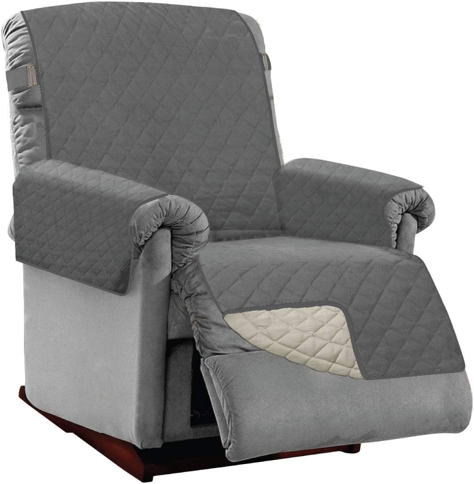 Slipcovers - Sofa Shield Patented Recliner Slip Cover, Large Cushion Protector, Reversible Stain and Dog Tear Resistant Slipcover, Quilted Microfiber 25” Seat, Washable Covers for Dogs Pets Kids, Charcoal Linen