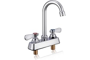 Sepaitek Leak-Free Commercial Sink Faucet 4 inch Center 2 Hole, Commercial Handwash Sink Faucet 3-1/2" Gooseneck Deck Mount, Laundry Tub Utility rv Bar Sink, Brass
