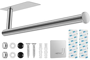 UREZORGEAR 2nd Gen Paper Towel Holder Under Cabinet, [More Sturdy] Self Adhesive or Drilling Paper Towel Holder Wall Mount for Kitchen, RV, [Fit Mega Paper Towel Roll] SUS304 Stainless Steel(Pack of 1, Silver)