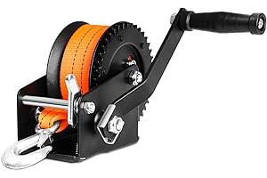 XPV AUTO 1200lbs Hand Winch Orange with 8M Strap Forward & Reverse Ratcheting Waterproof for Boat Truck