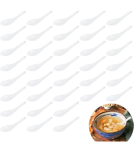 Oasis Creations Tear Drop Tasting Spoons - 50 Count Disposable White Plastic Appetizer And Dessert Spoons