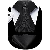 HISDERN Mens Solid Ties Formal Business Woven Tie and Pocket Square Cufflinks Set Classic Silk Satin Necktie Wedding