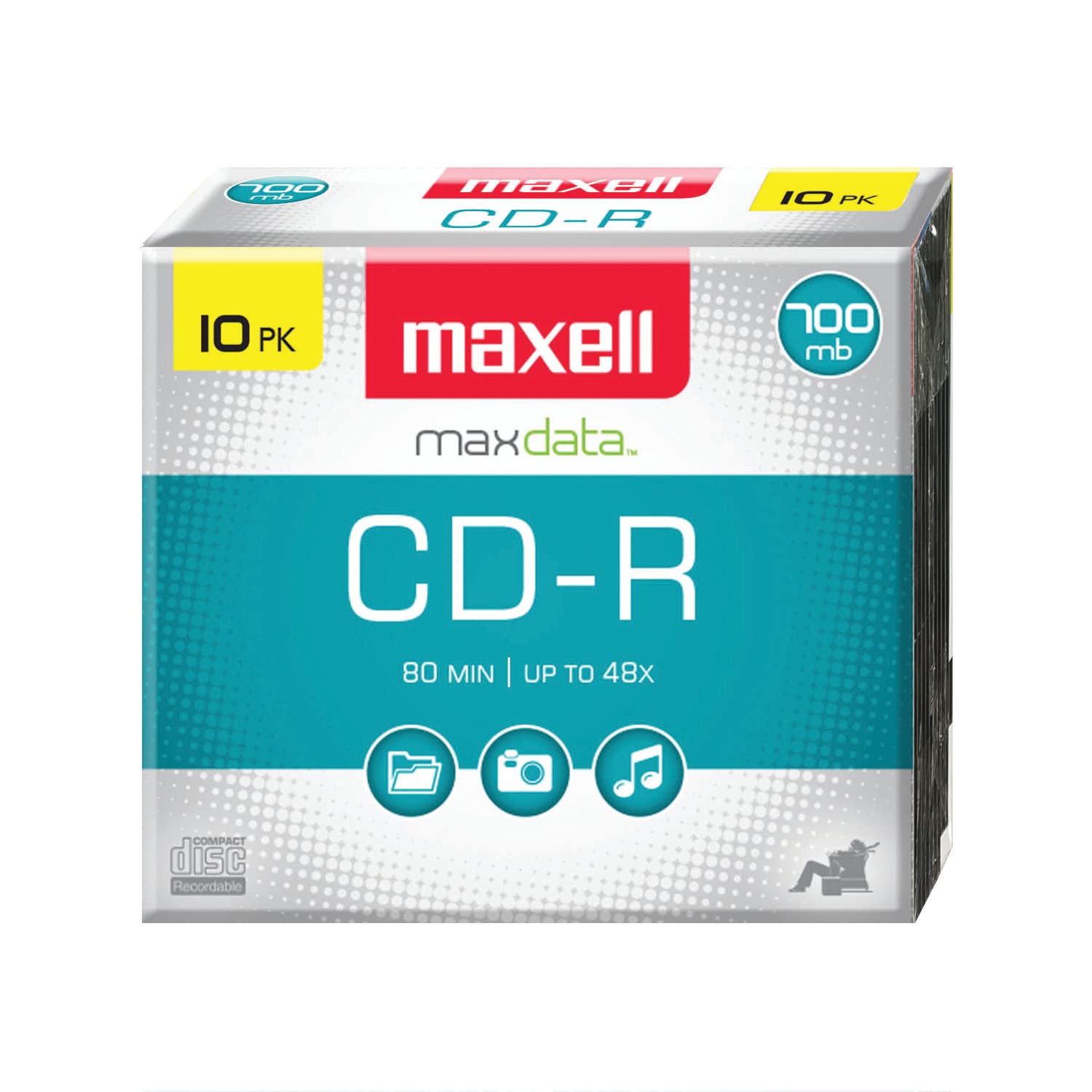 Photo 1 of Maxell – MAX648210, CD Recordable Media - Noise-free Surface Playback CDs 700Mb Storage & Up to 48x - Blank CDs, CD Storage & Slim Jewel Case Holder – 10 Pack