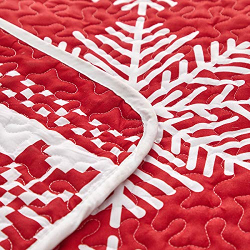 Uozzi Bedding Queen Quilt Set Christmas Red and White Snowflake Style Luxury Lightweight Coverlet Bedspread 1 Reversible Microfiber Quilt with 2 Pillow Shams for Holiday New Year Gift Choice - Thumbnail 7