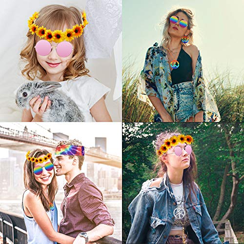 8 Pieces Hippie Accessories Hippie Halloween Costume Set Hippie Sunglasses Peace Sign Pendant Tie Dye Headband Bandana Peace Sign Earrings