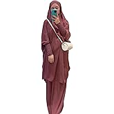 Muslim Women Abaya Two Pieces Set Prayer Dress Elasticated Sleeves Islamic Robe Modest Full Cover Prayer Clothes