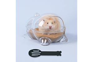 JOUSONTY 7.09×5.12×5.12 Inch Hamster Sand Bath Container with Spoon, Big Hamster Cleaning and Bathing Accessories, for Cage Terrarium Habitat Decor, Clear