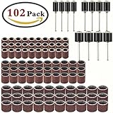 GeMoor Drum Sander Set 102 Pcs Including 90 Pcs Sanding Bands Sleeves with 12 Pcs Drum Mandrels for Dremel Rotary Tool