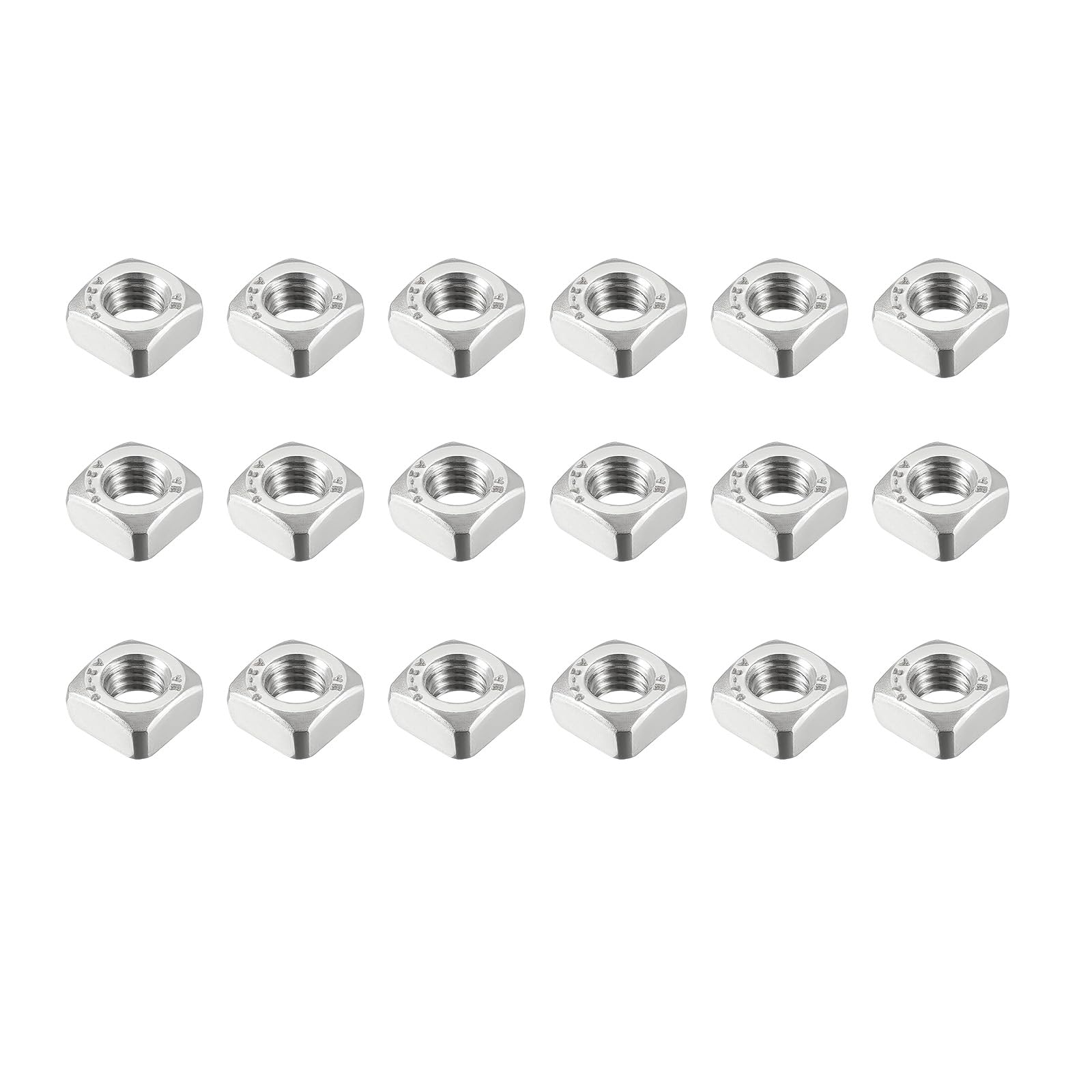 METALLIXITY Square Nuts (M6x1mm/0.04") 50Pcs, 304 Stainless Steel Square Machine Screw Nuts - for Indoor and Outdoor, Silver