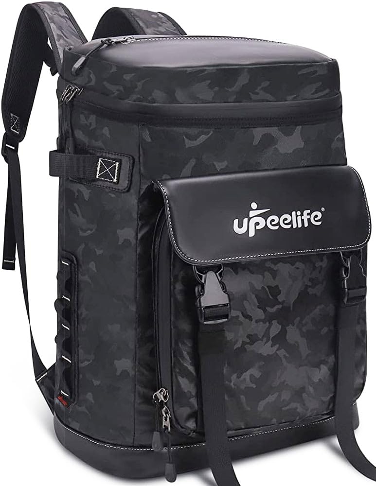 Upeelife Large Insulated Cooler Backpack, Waterproof Leakproof Cool Bag Rucksack Picnic Backpack, Black Camo